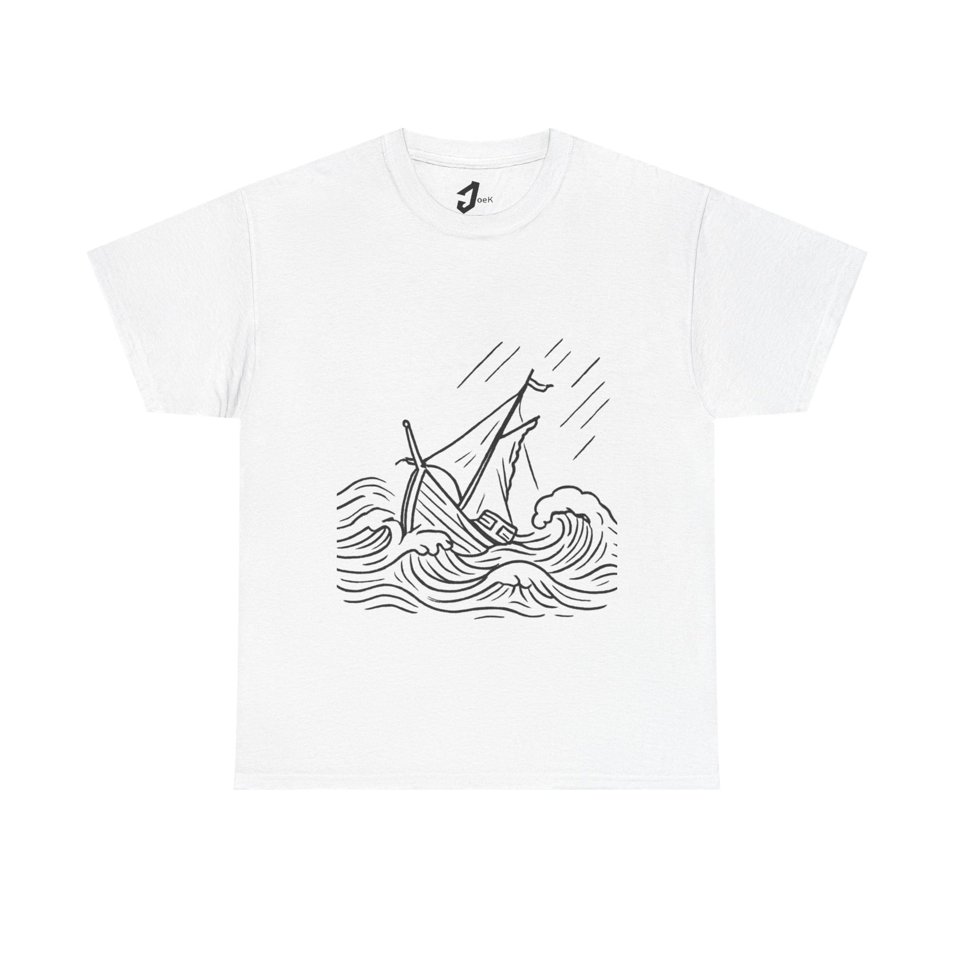 Nautical Unisex Tee with Ship in Rough Sea Design