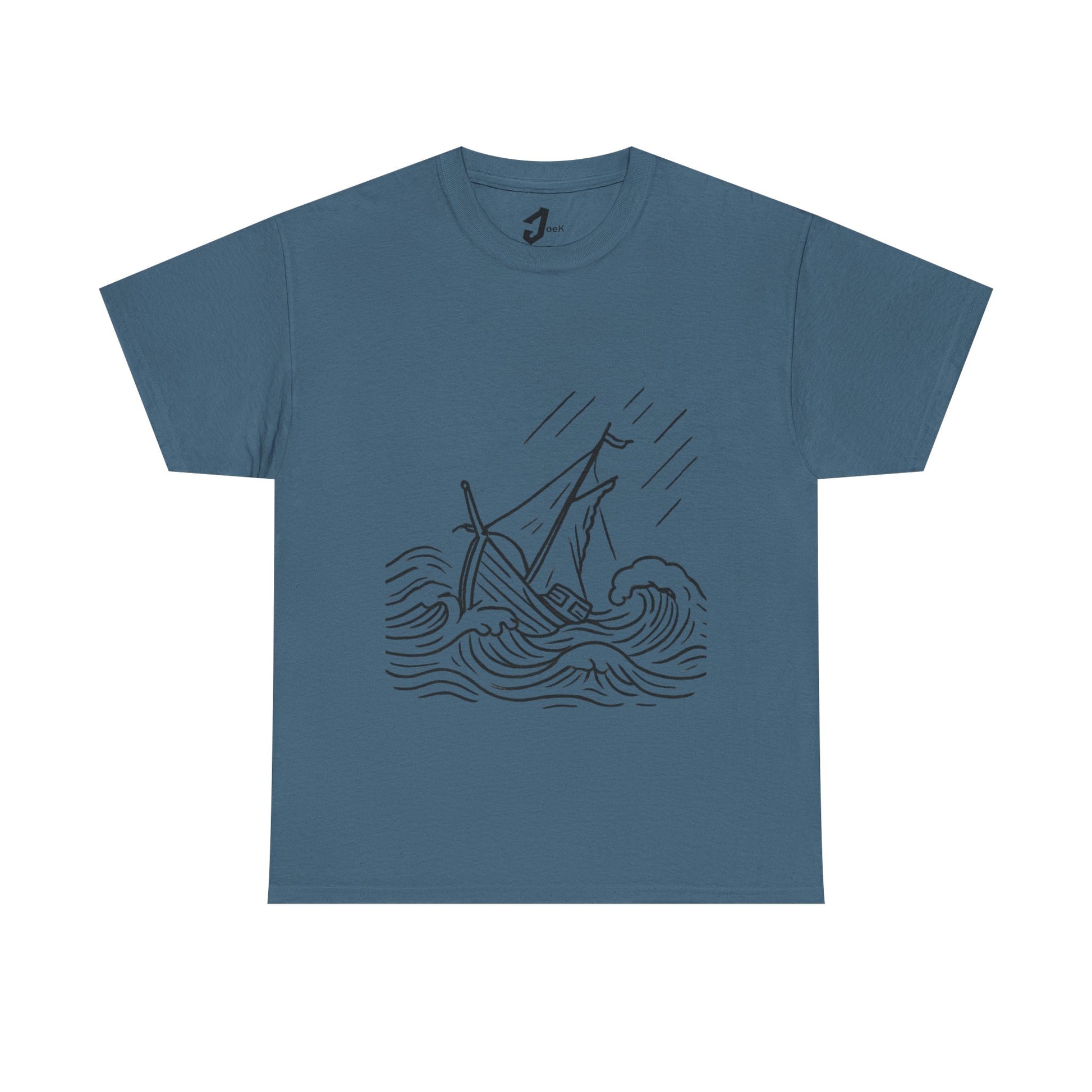 Nautical Unisex Tee with Ship in Rough Sea Design
